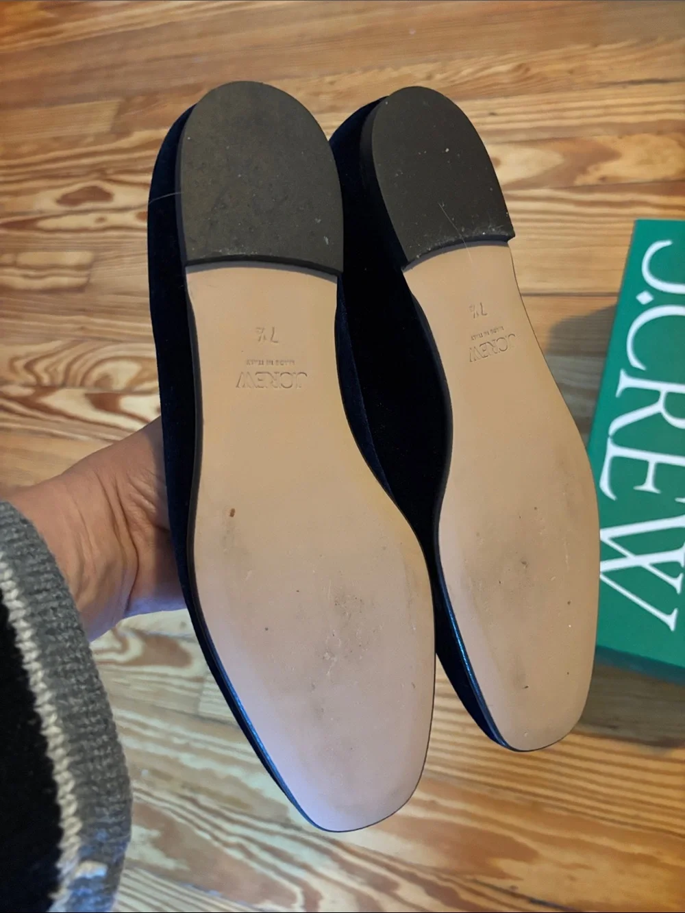 J. Crew Navy Velvet Loafers with Red Heart Applique